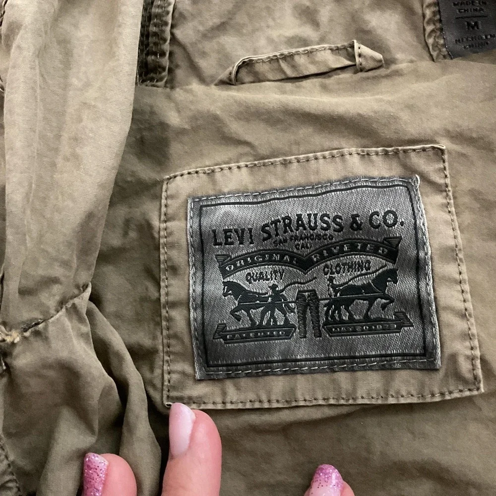 Levi's Jacket Womens Med OliveGreen Canvas Hooded Fishtail Parka Utility Pockets